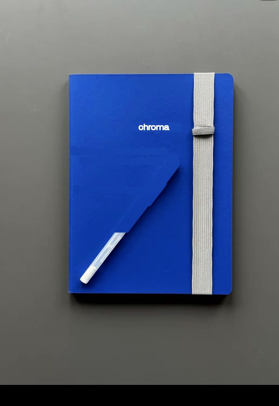 Chroma One Blue notebook with white gel pen